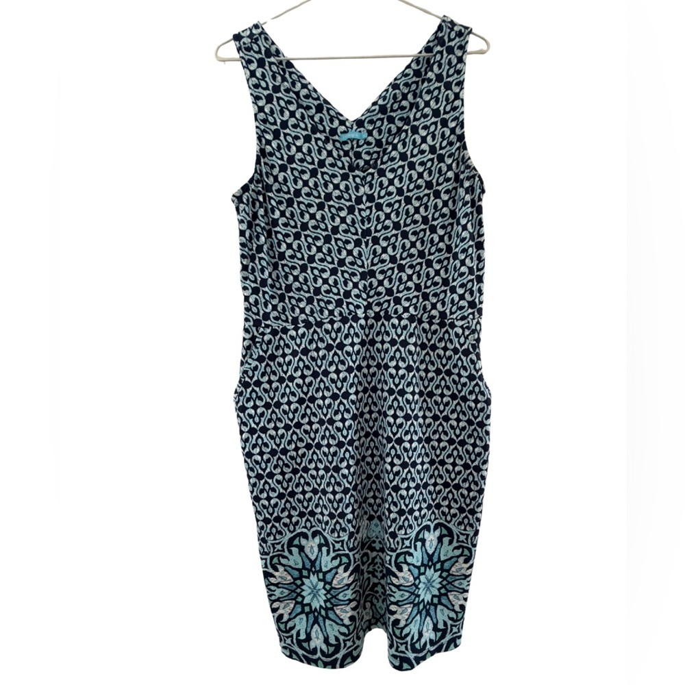 J. McLaughlin Sleeveless V-Neck Pocket Dress Catalina Cloth Blue White Medium